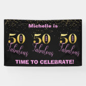 50と素晴らしいピンクのブラック金ゴールドグリッター誕生日 横断幕 (横)