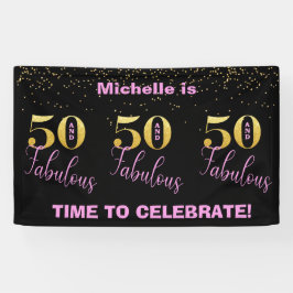 50と素晴らしいピンクのブラック金ゴールドグリッター誕生日 横断幕