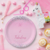 50と素晴らしいピンクのホログラフィックグリッター ペーパープレート (パーティー)