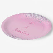 50と素晴らしいピンクのホログラフィックグリッター ペーパープレート (アングル)