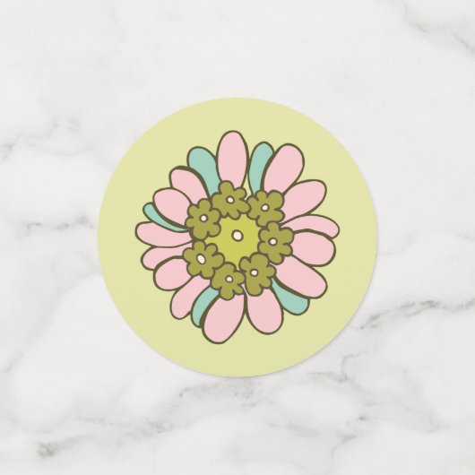 50と素晴らしいピンクのレトロフローラテーブル紙吹雪 コンフェッティ (スモール正面)