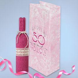 50と素晴らしいピンクのレトロヴィンテージタイポグラフィ ワインギフトバッグ