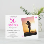 50と素晴らしいピンクの写真50th誕生日パーティー 招待状 (スタンド正面)