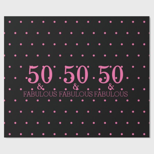 50と素晴らしいピンクの水玉模様ブラックガーリーかわいい ラッピングペーパー (フラット)