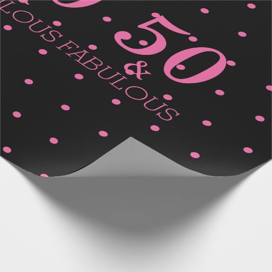 50と素晴らしいピンクの水玉模様ブラックガーリーかわいい ラッピングペーパー (角)