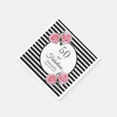 50と素晴らしいピンクの花模様ブラックストライプの名前 スタンダードカクテルナプキン (角)