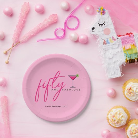 50と素晴らしいピンクの誕生日パーティー ペーパープレート (パーティー)