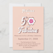 50と素晴らしいピンクの誕生日Groovy招待状 招待状 (正面)