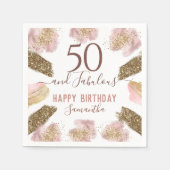 50と素晴らしいピンクの金ゴールドグリッター誕生日 スタンダードカクテルナプキン (正面)