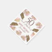 50と素晴らしいピンクの金ゴールドグリッター誕生日 スタンダードカクテルナプキン (角)