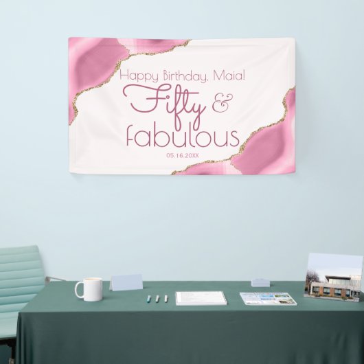 50と素晴らしいピンクの金ゴールド50th誕生日バナー 横断幕 (トレードショー)