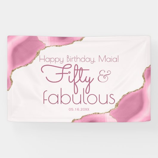 50と素晴らしいピンクの金ゴールド50th誕生日バナー 横断幕 (横)