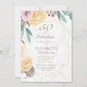 50と素晴らしいピンクエレガントの大理石誕生日 招待状 (正面)