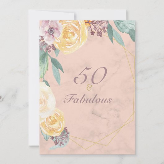 50と素晴らしいピンクエレガントの大理石誕生日 招待状 (裏面)