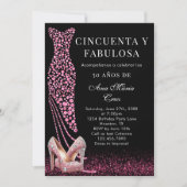 50と素晴らしいピンクグラムスペインの50誕生日 招待状 (正面)