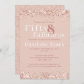 50と素晴らしいピンクグリッター誕生日招待状 招待状 (正面/裏面)