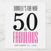 50と素晴らしいピンクタイポグラフィ50誕生日 ワインラベル (シングルラベル)