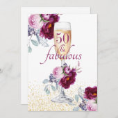 50と素晴らしいピンクバーガンディフローラ 招待状 (正面/裏面)