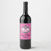 50と素晴らしいピンクヒョウHappy 50誕生日 ワインラベル (正面)