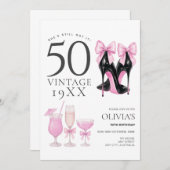 50と素晴らしいピンクヒール&カクテル招待状 招待状 (正面/裏面)