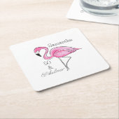 50と素晴らしいピンクフラミンゴのカスタムコースター スクエアペーパーコースター (アングル)