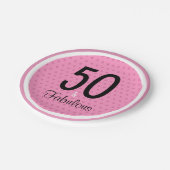 50と素晴らしいピンクブラックガーリー誕生日 ペーパープレート (アングル)