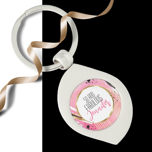 50と素晴らしいピンクブラックグラマラスモダンはっきりした キーホルダー