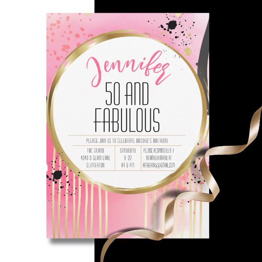 50と素晴らしいピンクブラックグラム50誕生日 招待状