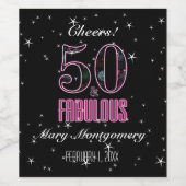 50と素晴らしいピンクブラックタイポグラフィ50誕生日 ワインラベル (シングルラベル)