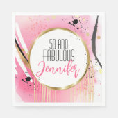 50と素晴らしいピンクブラック金ゴールドモダン誕生日 スタンダードランチョンナプキン (正面)