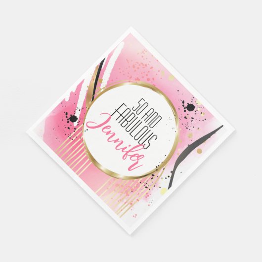 50と素晴らしいピンクブラック金ゴールドモダン誕生日 スタンダードランチョンナプキン (角)