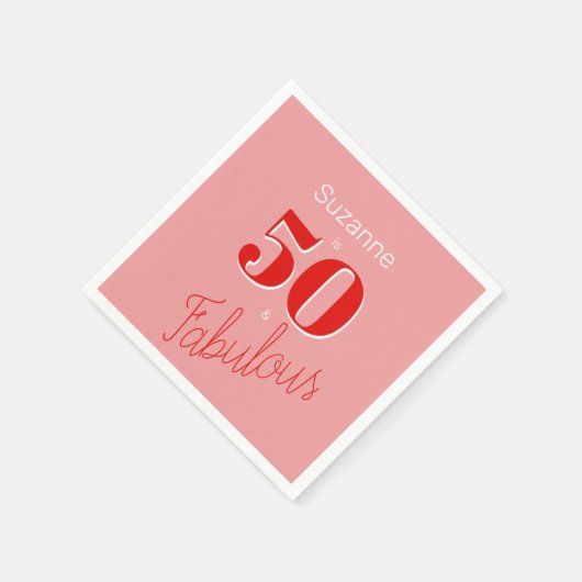 50と素晴らしいピンクモダンレッド50誕生日 スタンダードカクテルナプキン (角)