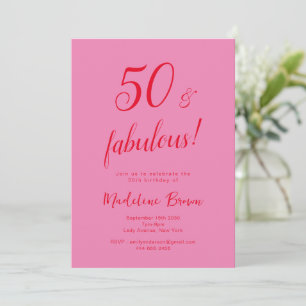 50と素晴らしいピンクモダンレッド50誕生日 招待状