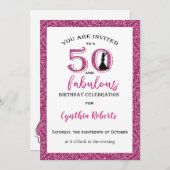50と素晴らしいピンク誕生日招待状 招待状 (正面/裏面)