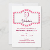 50と素晴らしいピンク誕生日 招待状 (正面)