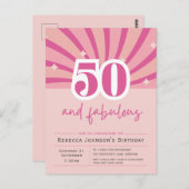 50と素晴らしいピンク50番目の誕生日招待状 ポストカード (正面/裏面)