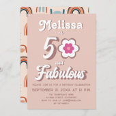 50と素晴らしいピンク50誕生日Groovy Invitati 招待状 (正面/裏面)