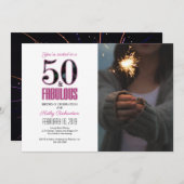 50と素晴らしいピンク50th誕生日パーティーの写真 招待状 (正面/裏面)