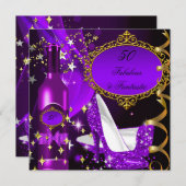50と素晴らしいファンタスティックパープルマゼンタ誕生日 招待状 (正面/裏面)