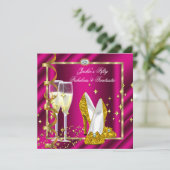 50と素晴らしいファンタスティックピンクイエロー金ゴールド誕生日 招待状 (スタンド正面)