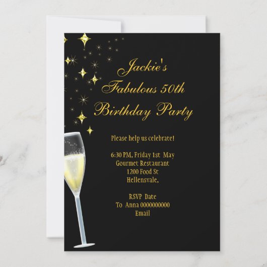 50と素晴らしいファンタスティックレッドブラック金ゴールド誕生日 招待状 (裏面)