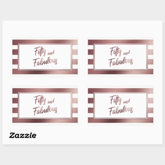 50と素晴らしいフェイクバラ金ゴールドと白ストライプ色 長方形シール (シート)