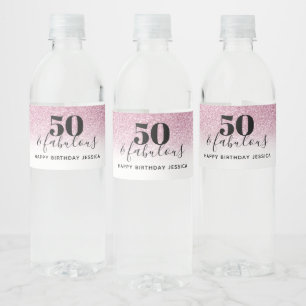 50と素晴らしいフェイクホットピンクグリッター誕生日 ペットボトルラベル