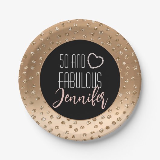 50と素晴らしいフェミニン金ゴールドブスタイリッシュラック赤面 ペーパープレート (正面)