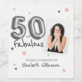 50と素晴らしいフォイルのバルーンスターフォト誕生日 ワインラベル (シングルラベル)