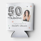 50と素晴らしいフォイルのバルーンスターフォト誕生日 缶クーラー (正面)