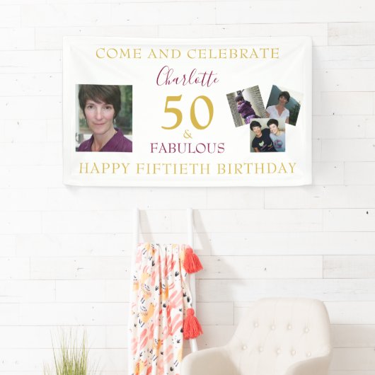 50と素晴らしいフォトコラージュ50th誕生日バナー 横断幕 (インサイチュ)