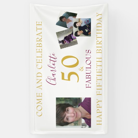 50と素晴らしいフォトコラージュ50th誕生日バナー 横断幕 (縦)