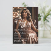 50と素晴らしいフォトバラ金ゴールド50誕生日 招待状 (スタンド正面)