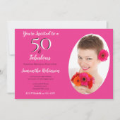 50と素晴らしいフォトピカスタマイズックピンクホワイトシェブロン 招待状 (正面)